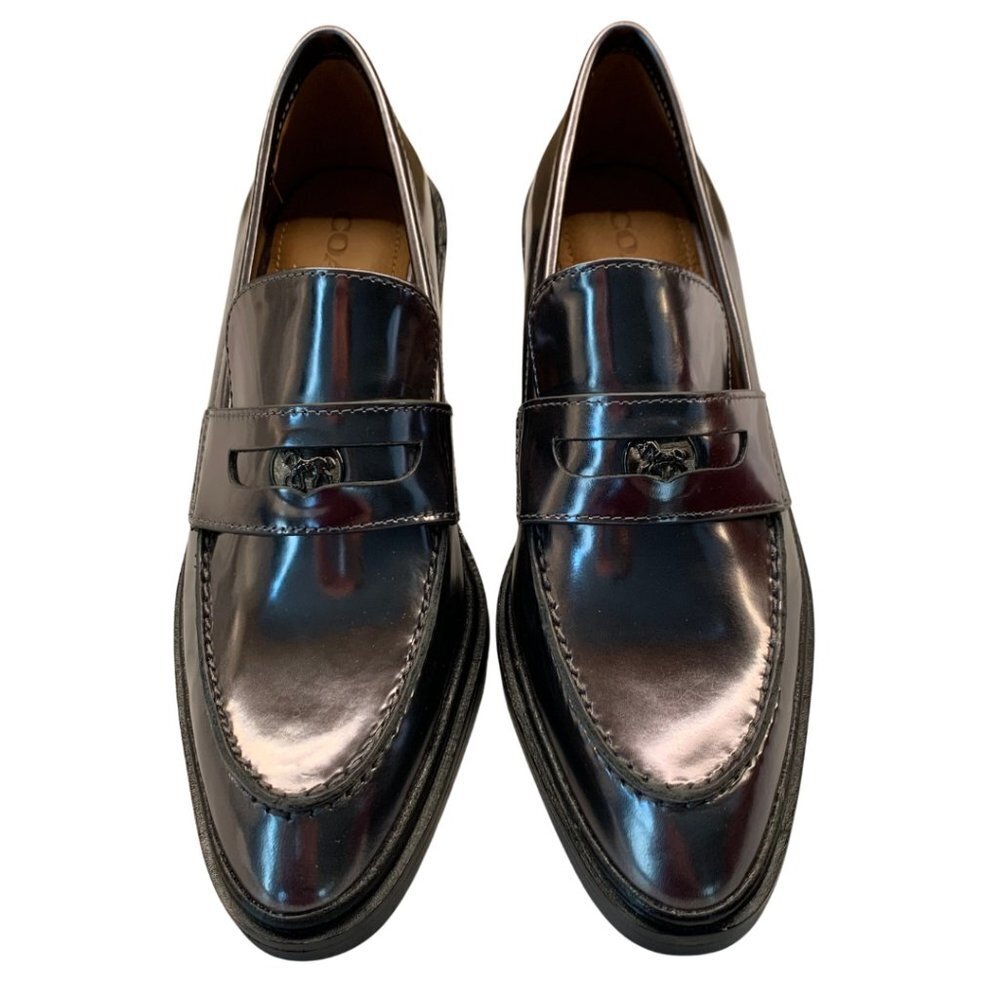 Coach Heath Mirror Metallic Pewter Leather Penny Loafer Womens Size 7B